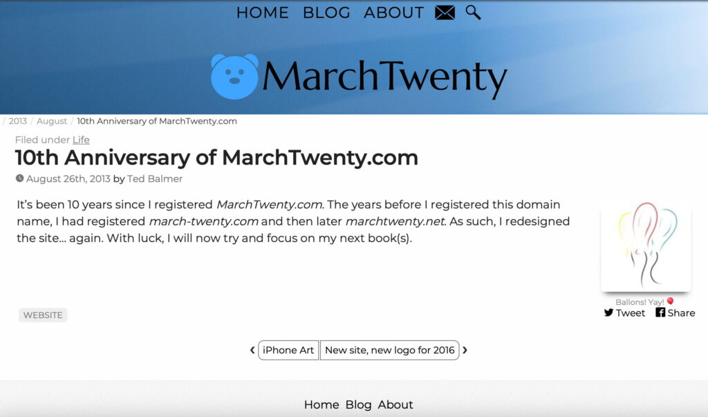 Screenshot of the twelfth version of marchtwenty.com